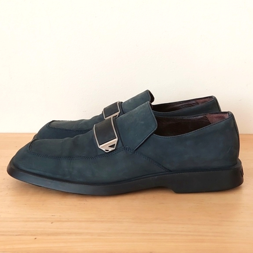 Gianni Versace Blackish Green Nubuck Leather Loafers